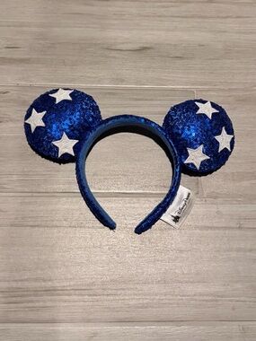 Disney Blue Sequin Mickey Ears Headband with White Stars